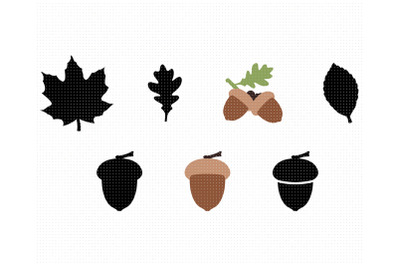 Acorn, Maple and Autumn Leaves SVG