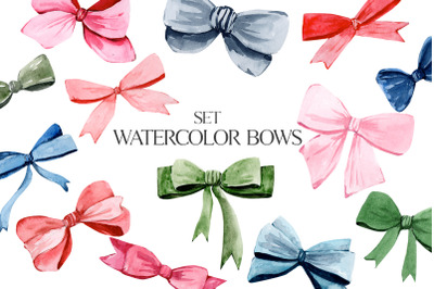 Watercolor clipart colorful bows.Clipart- PNG Birthday party