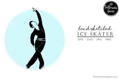 Hand drawn Male Ice Skater Vector Sketch