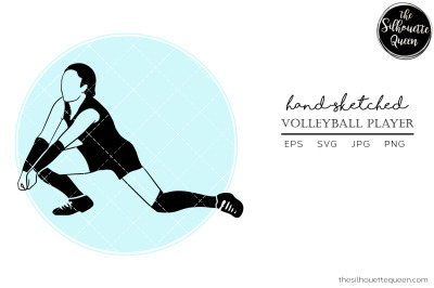 Hand drawn Female Volleyball, Player Vector Sketch