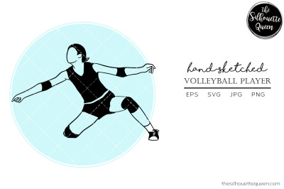 Hand drawn Female Volleyball ,Player Vector Sketch