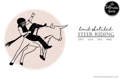 Hand drawn Steer Riding  Vector Sketch