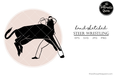 Hand drawn Steer Wrestling  Vector Sketch