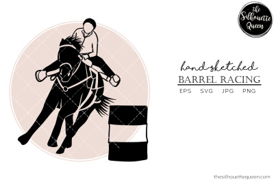 Hand drawn Turn and Burn Barrel Racing  Vector Sketch