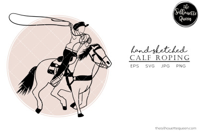 Hand drawn Calf Roping  Vector Sketch