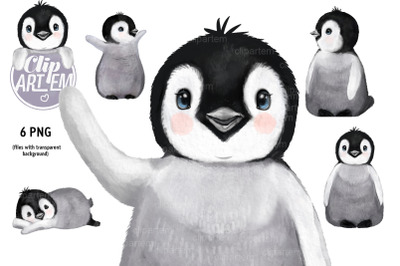 Emperor Baby Unisex Penguins watercolor 6 PNG clip art Bundle