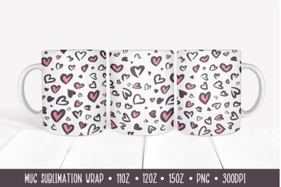 Valentines  Mug Sublimation Wrap. Heart Leopard Mug Design