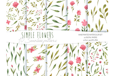 Watercolor floral seamless patterns / digital paper