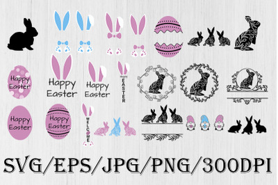 Easter SVG Bundle, Bunny, Eggs, Frames, Sublimation, Flowers