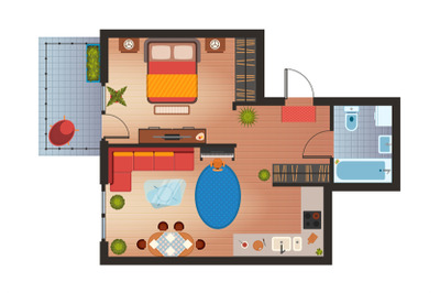 Apartment or house floor plan with furniture top view. Flat room archi