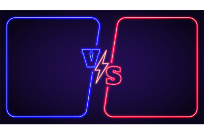 Blue vs red team battle neon background with glowing frames. Fight ban