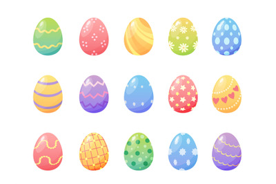 Cartoon colorful easter painted eggs with patterns and textures. Sprin