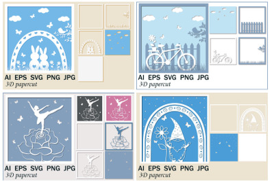 Papercut postcard bundle&2C; SVG paper clipping