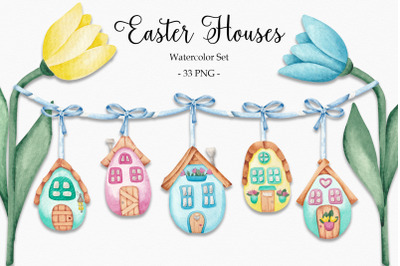 Watercolor Set &lsquo;Easter houses