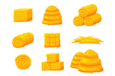 Cartoon hay. Bale straw, isolated farmers agriculture elements. Yellow