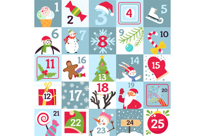 Advent calendar. Printable christmas gift, countdown day numbers to ho