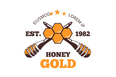 Honeycomb vector emblem. Honey harvest, autumn agriculture retro logo.