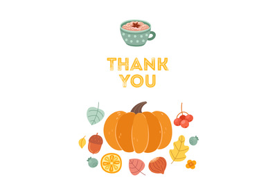 Thank you postcard. Autumn holidays, Thanksgiving day poster. Hot swee