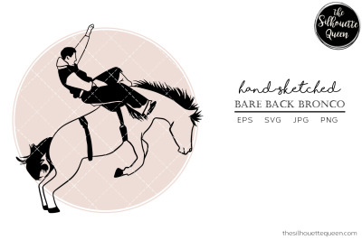 Hand drawn Rodeo Bare Back bronco  Vector Sketch