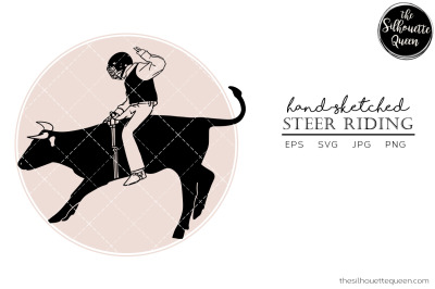 Hand drawn Rodeo Steer Riding  Vector Sketch