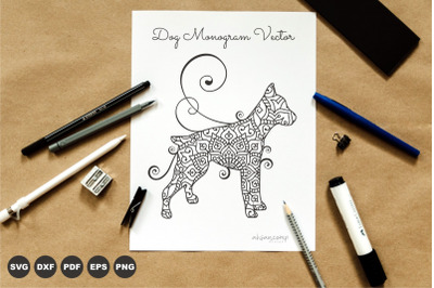 Dog &23;5 Vector Monogram Line Art Style