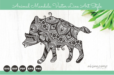 Animal Mandala Vector Line Art Style #4