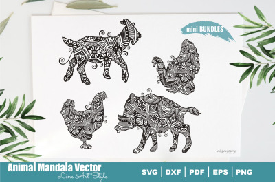 Mini Bundles Animal Mandala Vector Line Art Style #2