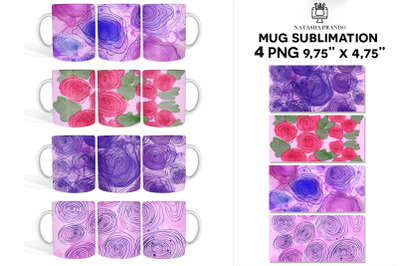 Floral Ink Sublimation, Mug Wrap Designs Bundle