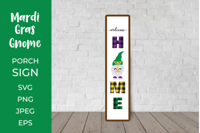 Mardi Gras Gnome Porch Sign. Vertical Front Sign