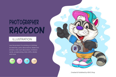 Cartoon Raccoon Photographer. T-Shirt, PNG, SVG.