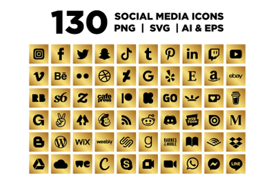 Gold Square Social Media Icons