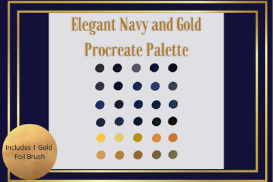 Elegant Navy and Gold Procreate Palette &amp; Foil Brush