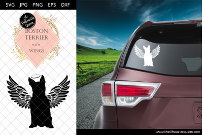 Boston Terrier #4 with Wings SVG, Pet Memorial, RIP Angel, In Loving Memory, Animal Lover Vector for Cricut, Silhouette Studio, Scan and Cut files