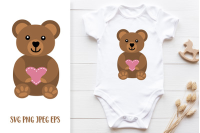 Cute bear holding heart. Valentines Day for kids