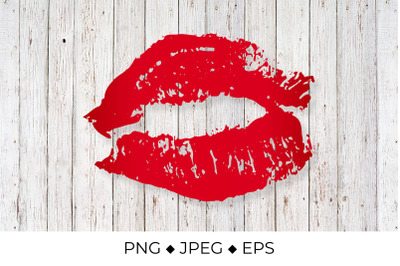 Red lipstick kiss. Imprint of lips sublimation