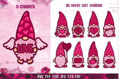 Gnome Valentine SVG,3D Valentines Day SVG,3D Gnome Paper Cut