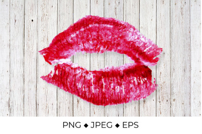 Realistic red lips. Lipstick kiss sublimation