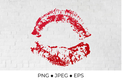 Red lips. Lipstick kiss. Distressed lips sublimation