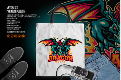 Angry Dragon Attack Mascot Logo Squad