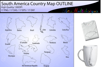 South america county map outline