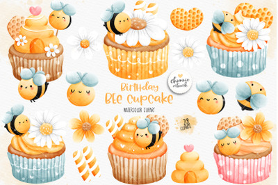 Birthday bee cupcake, honey bee clipart, bee clipart, birthday bee cli