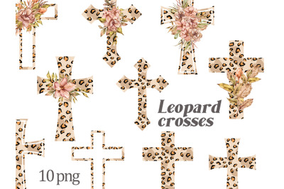 Leopard Easter crosses clipart for sublimation - 10 png files