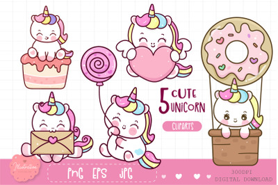 Valentine unicorn cute kawaii clipart