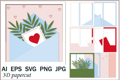 3D postcard letter in an envelope, paper clipping SVG