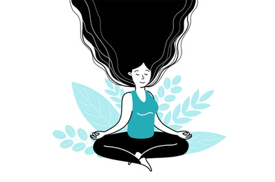 Female meditating. Meditation balance, girl meditate in happy emotions