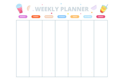 Weekly planning template. Week schedule, school study plan. Cute page