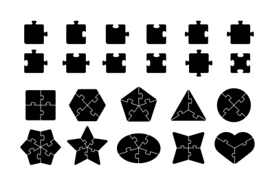 Jigsaw elements. Puzzle shapes template, black pieces for game or hand