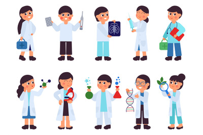 Scientists characters. Research scientist&2C; lab chemistry medical. Labo