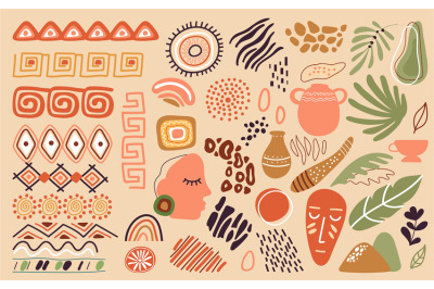 African abstract elements. Freehand doodle nature shapes, decorative o