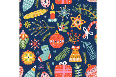 Christmas decorative seamless pattern. Holiday children print, tree wi